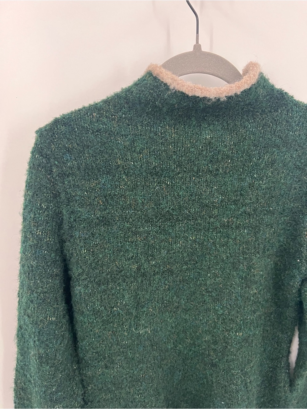 Pilcro Dark Green Mock Neck Peplum Sweater with Cream Contrast Trim - Picture 5 of 12